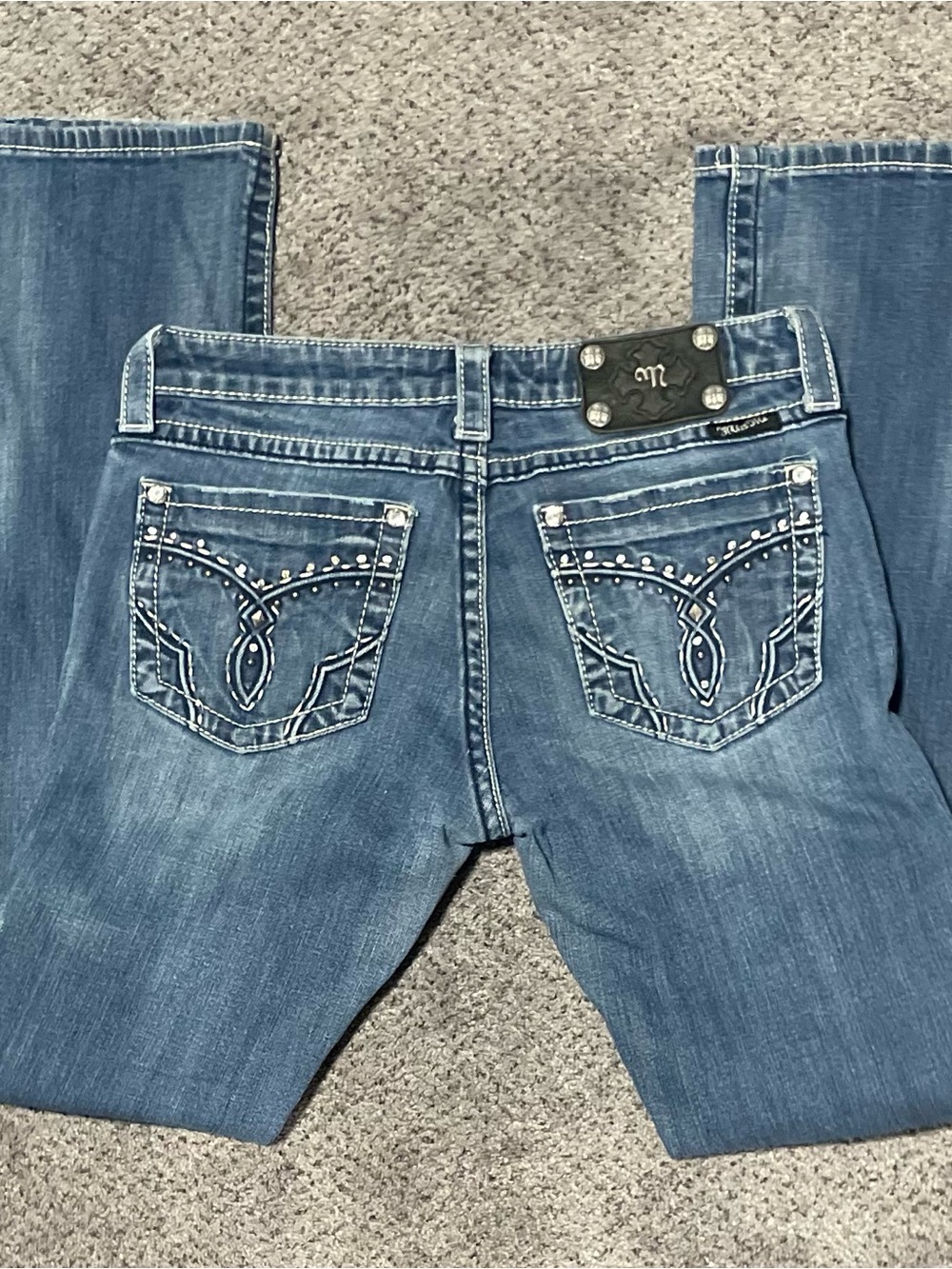 Miss Me Bootcut Jeans Size 29 Y2K Rhinestone Pocket Stretch Denim Western